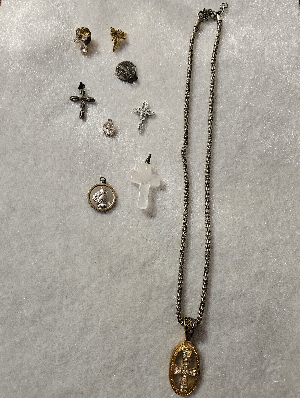Gold Cross Pendant Necklace Lot With Pins And Pendants